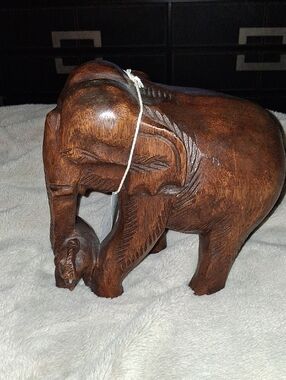 Hand-Carved Brown Wooden Elephant Sculpture - Home Art Décor